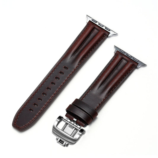 Luxury Butterfly Buckle Groove Leather Band For Apple Watch