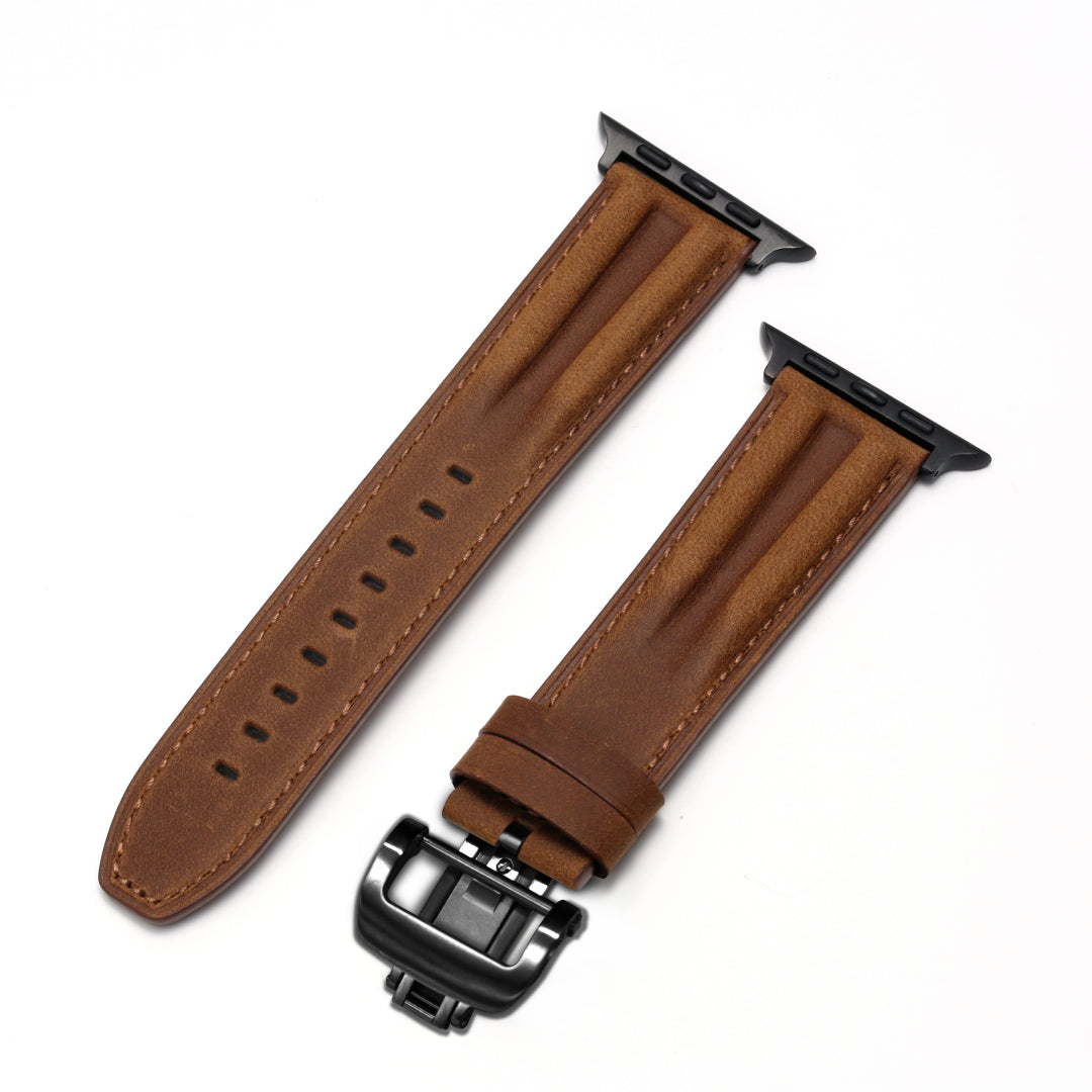 Luxury Butterfly Buckle Groove Leather Band For Apple Watch