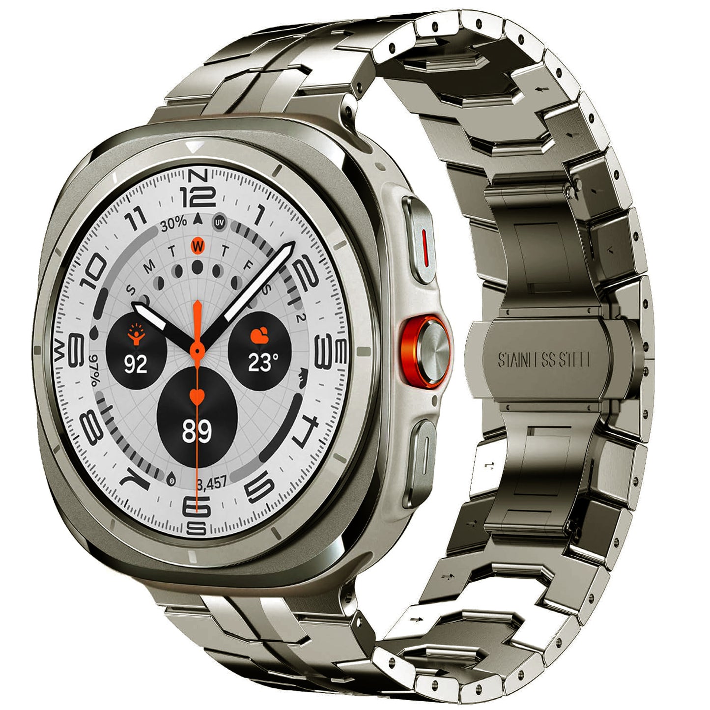 Samsung Watch7 Ultra titanium-colored strap, Iron Man butterfly buckle metal stainless steel strap.