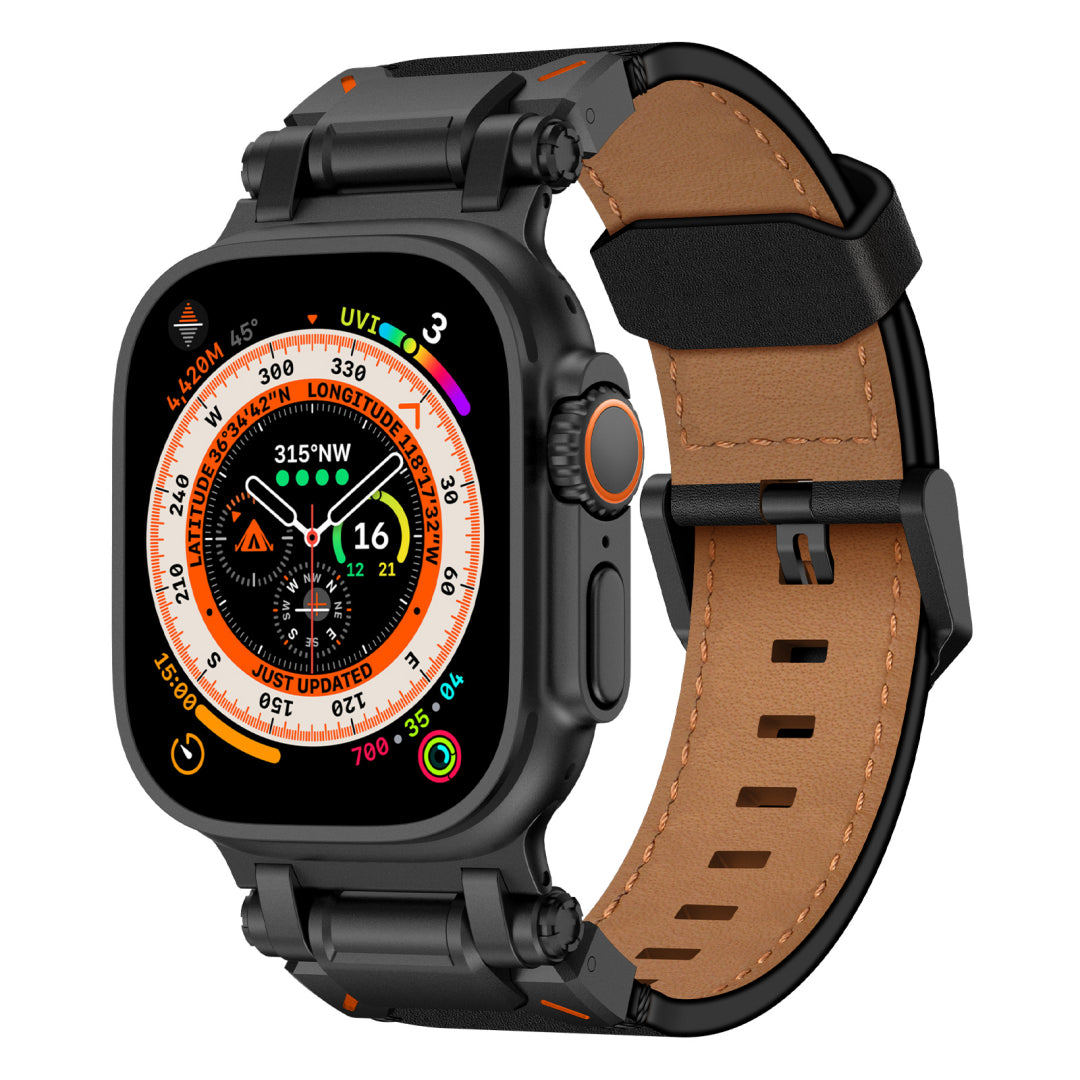 New Titanium Metal Head Leather Band For Apple Watch