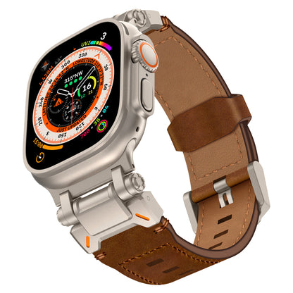 New Titanium Metal Head Leather Band For Apple Watch