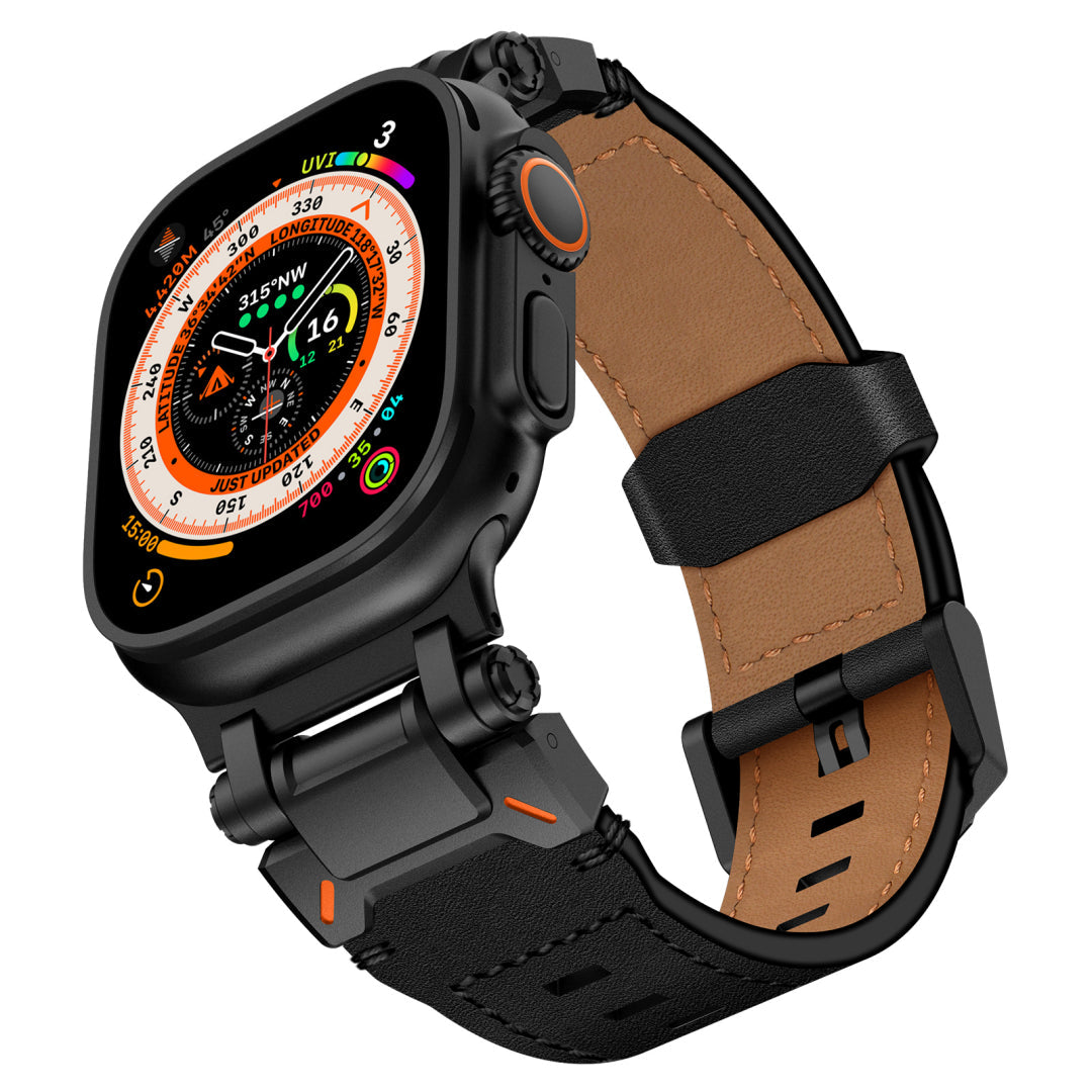 New Titanium Metal Head Leather Band For Apple Watch