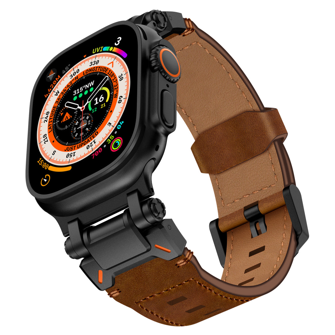 New Titanium Metal Head Leather Band For Apple Watch