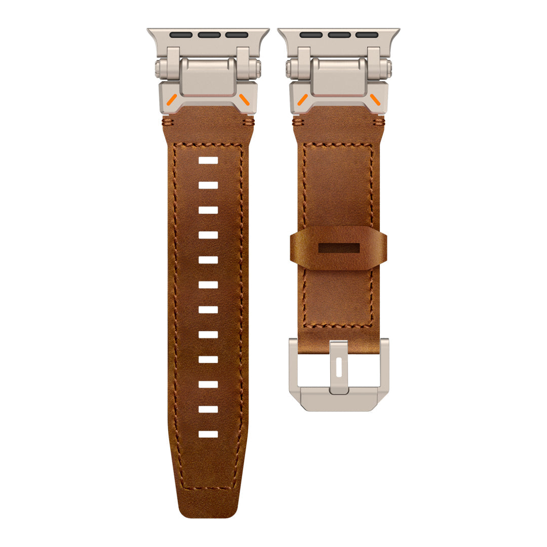 New Titanium Metal Head Leather Band For Apple Watch