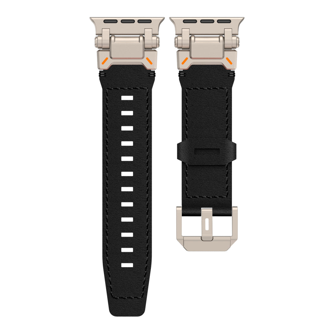 New Titanium Metal Head Leather Band For Apple Watch