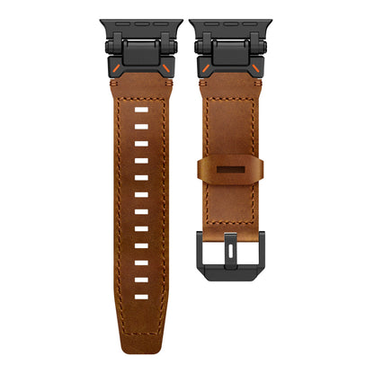 New Titanium Metal Head Leather Band For Apple Watch