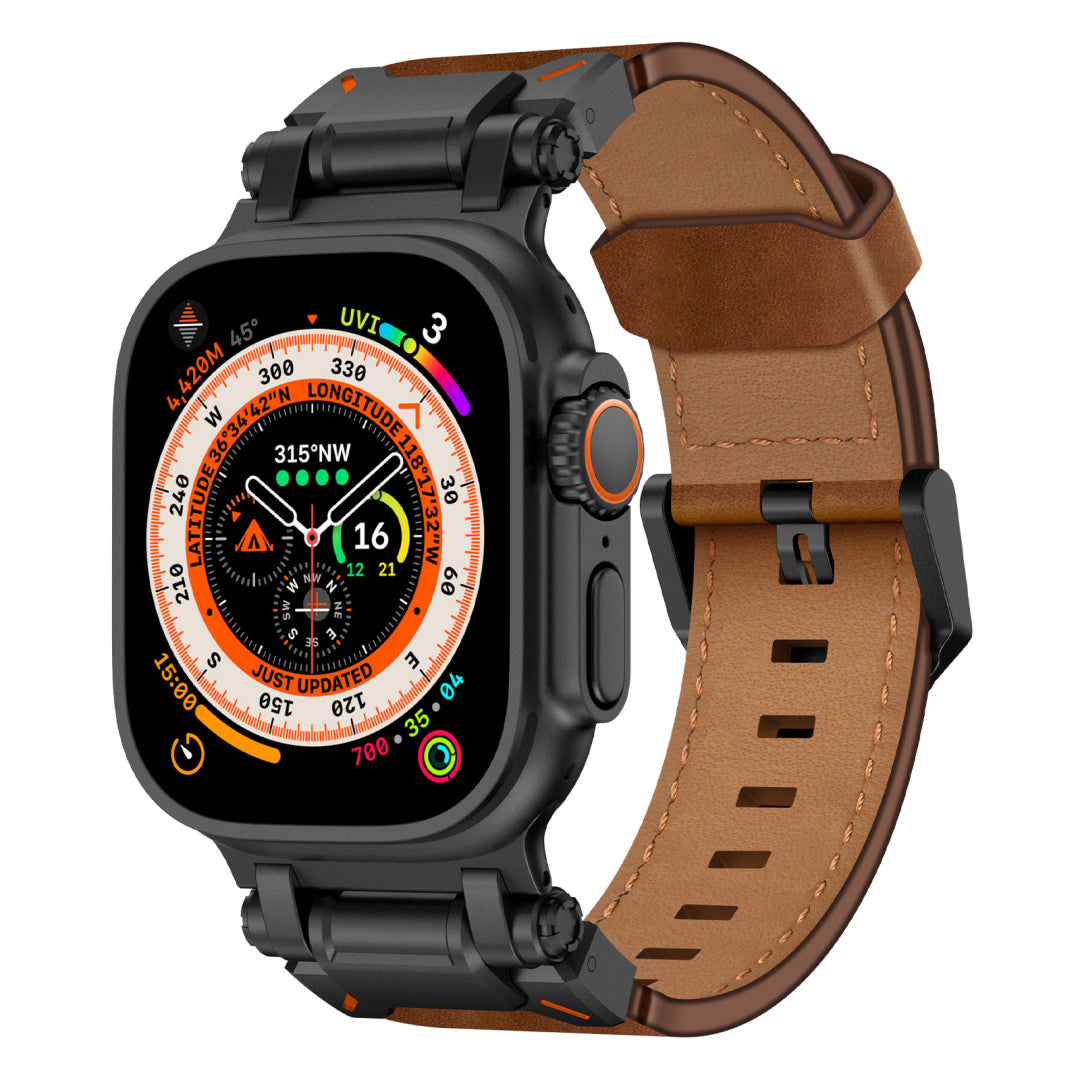 New Titanium Metal Head Leather Band For Apple Watch