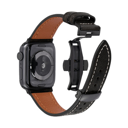 Luxury Leather Butterfly Buckle Band For Apple Watch